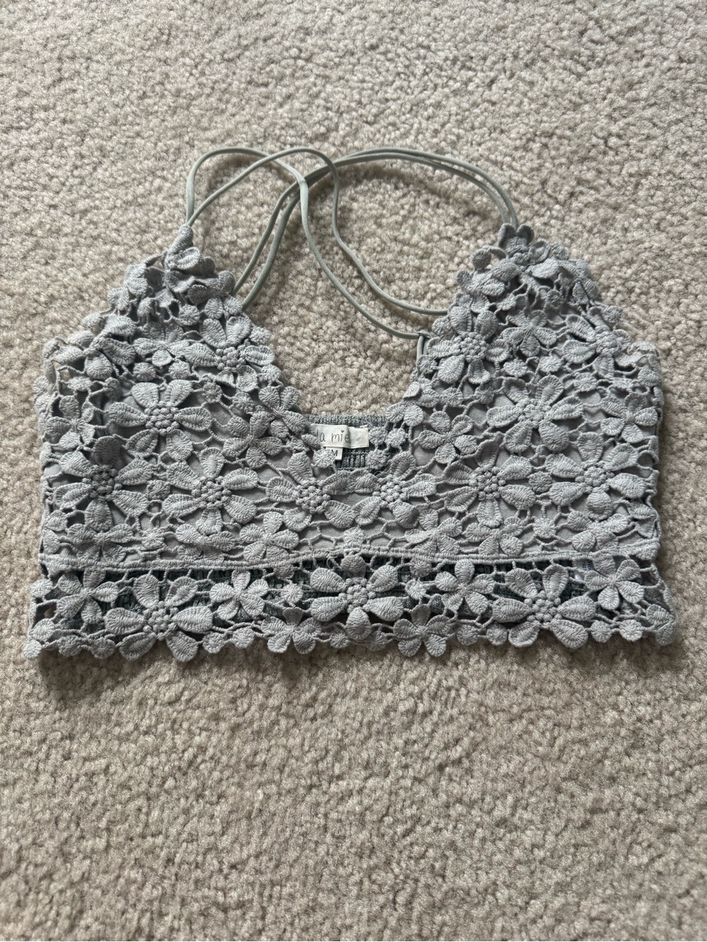 Smocked Crochet Crop Top in Light Gray